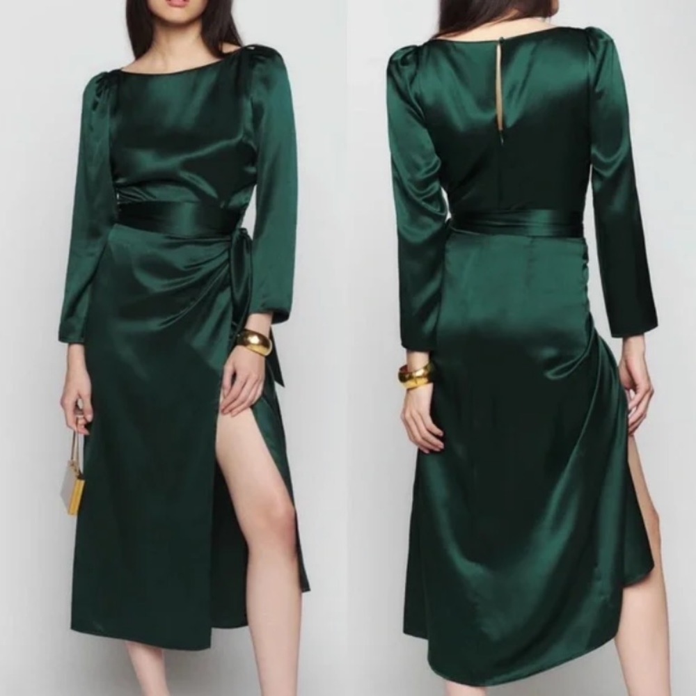 Reformation Silk Cassis Dress in Forest